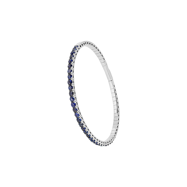 14 Karat White Gold Flexible Bangle with Sapphires