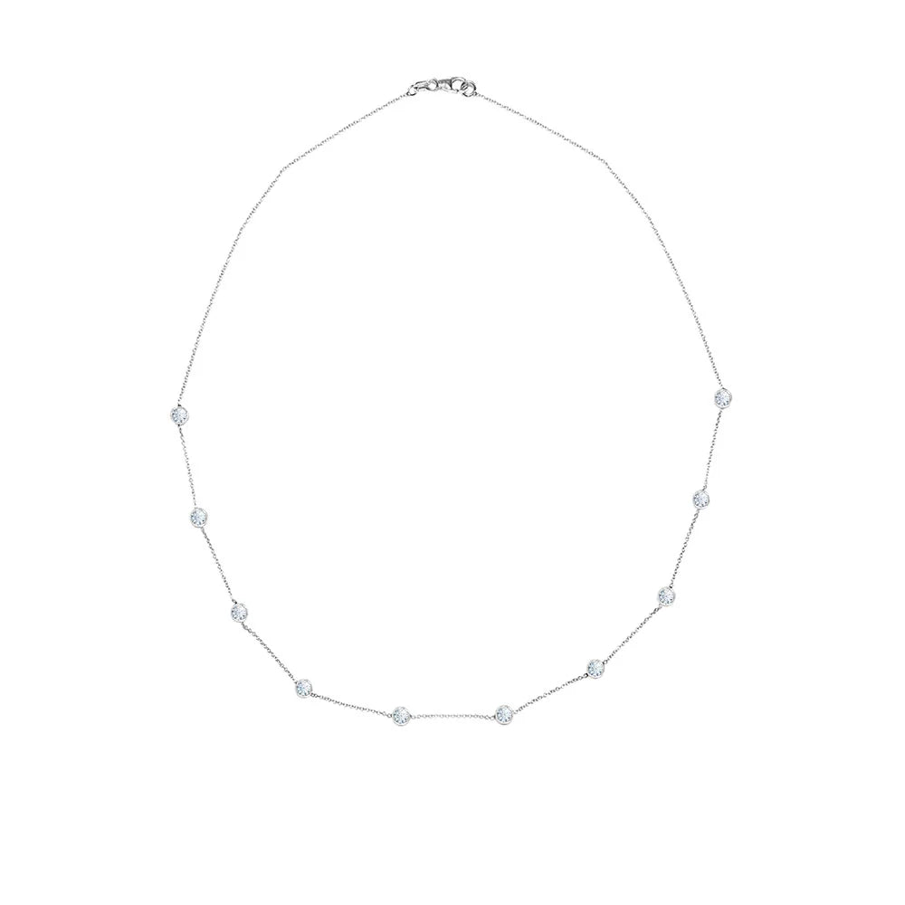 14 Karat White Gold Station Necklace with White Diamonds