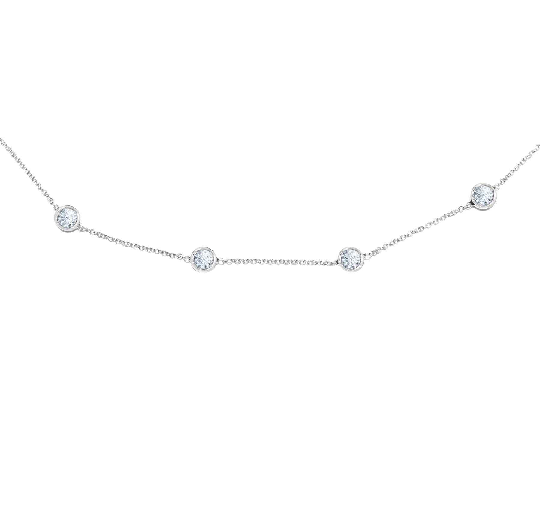 14 Karat White Gold Station Necklace with White Diamonds