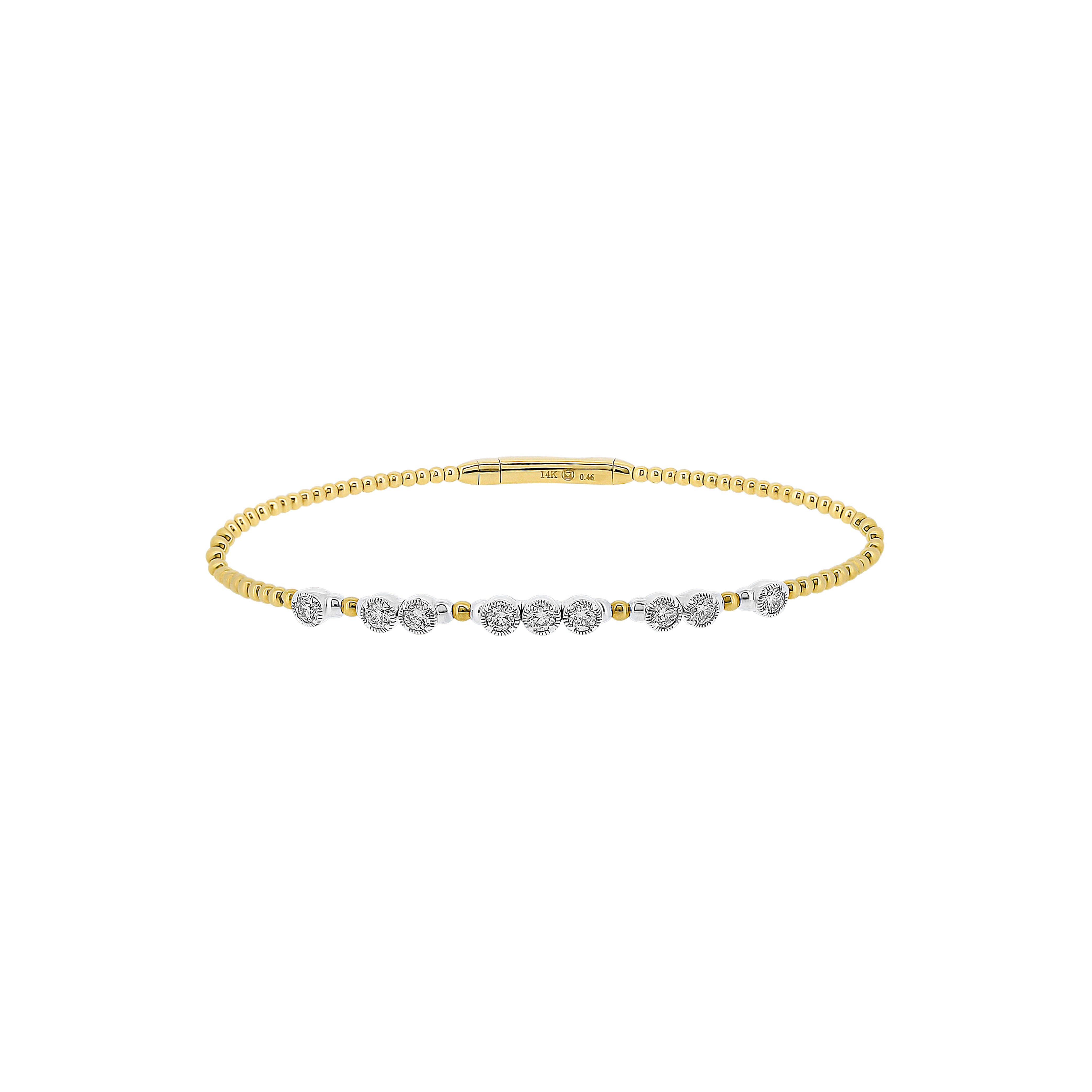 14 Karat Yellow and White Gold Flexible Bangle with Bezel set Diamonds