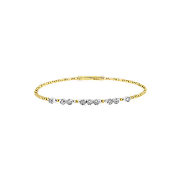 14 Karat Yellow and White Gold Flexible Bangle with Bezel set Diamonds