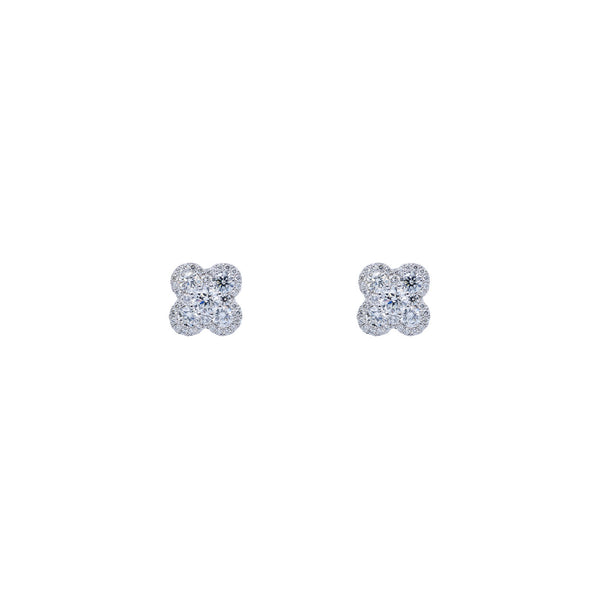 18 Karat White Gold Clover Earrings With Diamonds