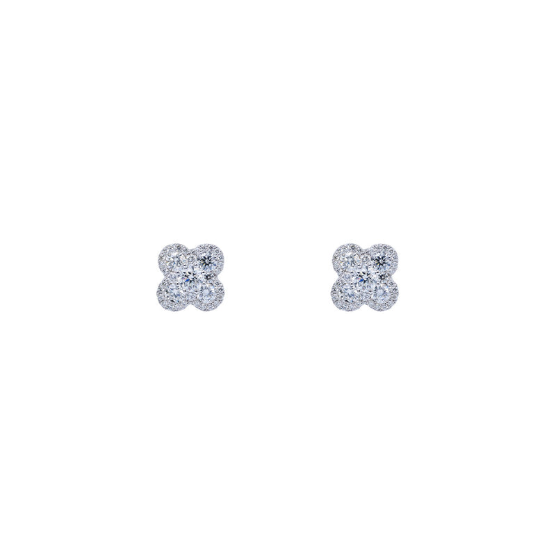 18 Karat White Gold Clover Earrings With Diamonds