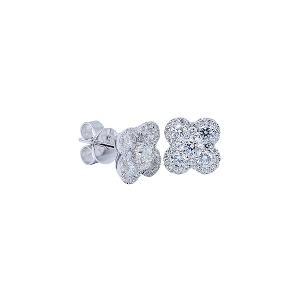 18 Karat White Gold Clover Earrings With Diamonds
