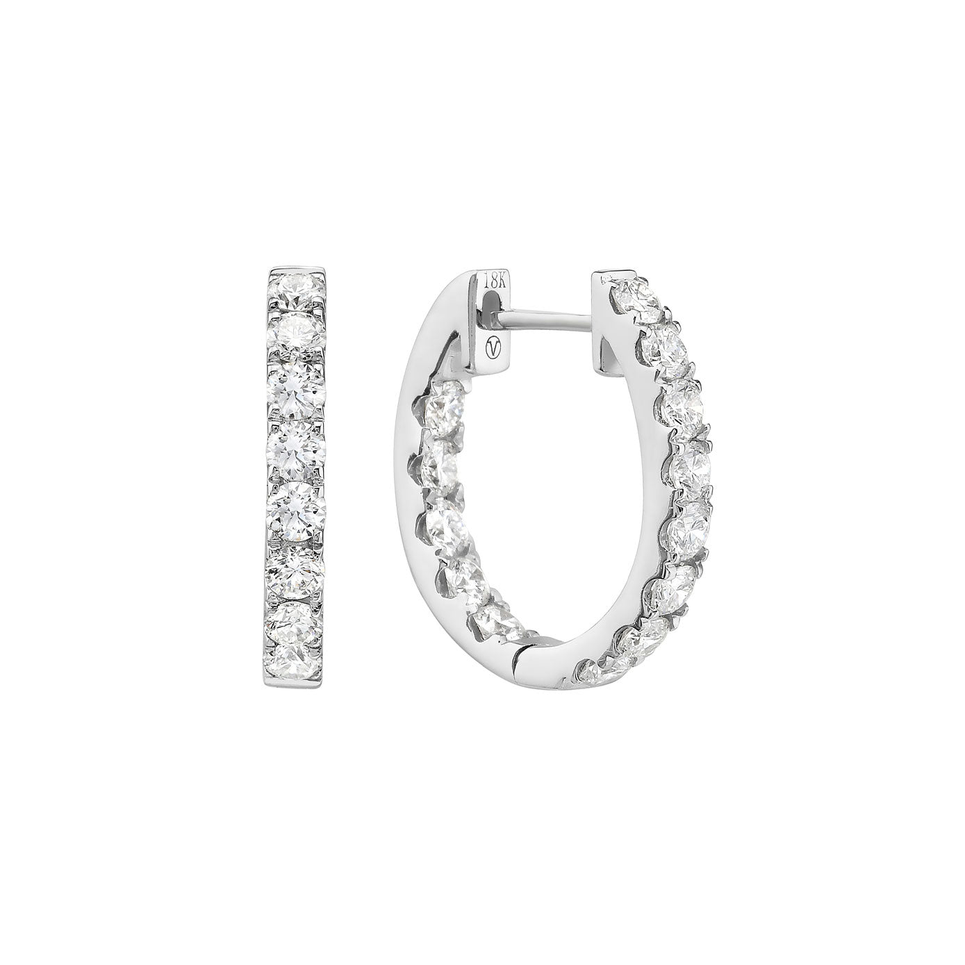 18 Karat White Gold In & Out Diamond Huggie Earrings