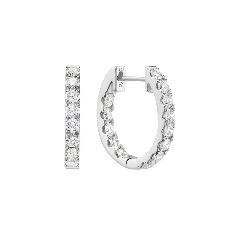 18 Karat White Gold In & Out Diamond Huggie Earrings