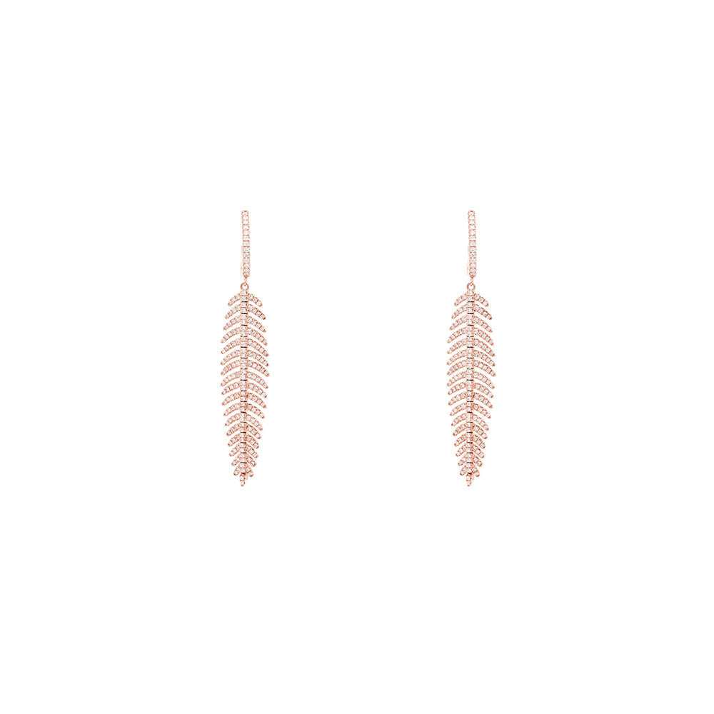 18 Karat Rose Gold Feather Earrings with Diamonds