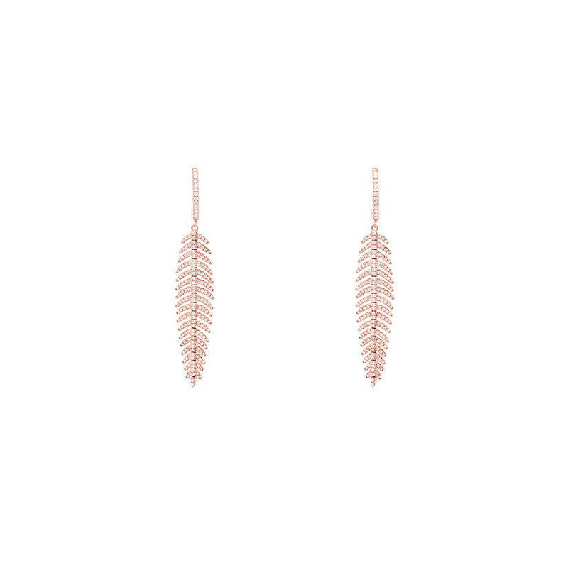 18 Karat Rose Gold Feather Earrings with Diamonds