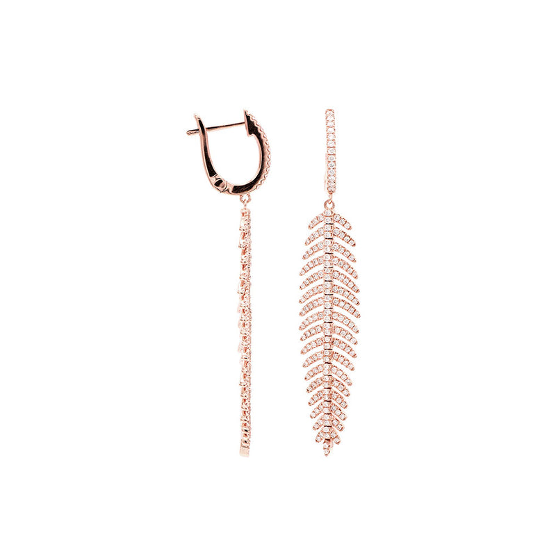18 Karat Rose Gold Feather Earrings with Diamonds