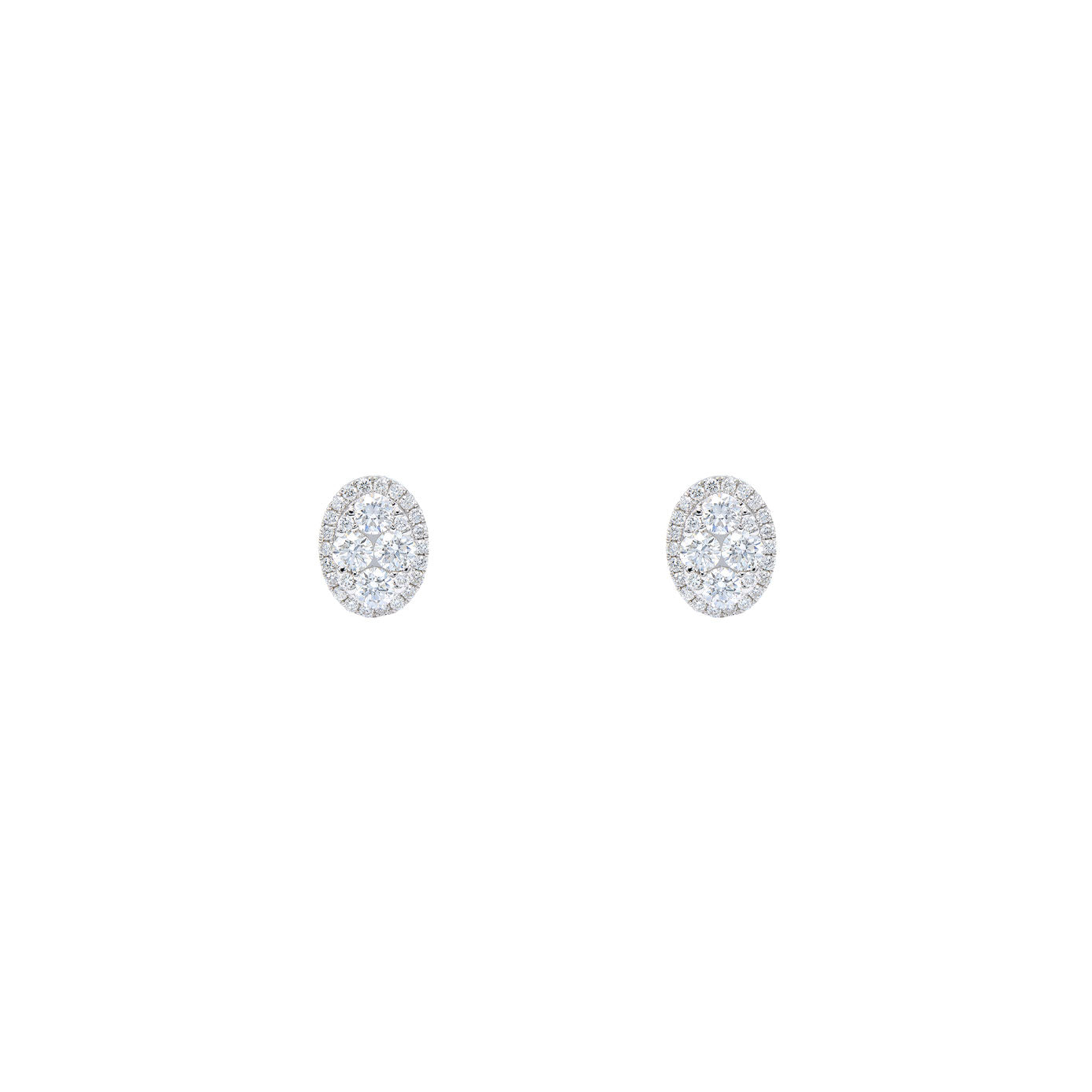 18 Karat White Gold Oval Halo Earrings With Diamonds