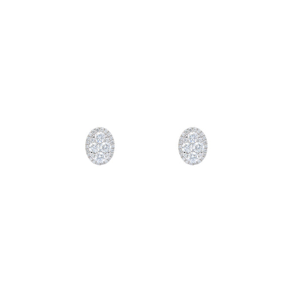 18 Karat White Gold Oval Halo Earrings With Diamonds