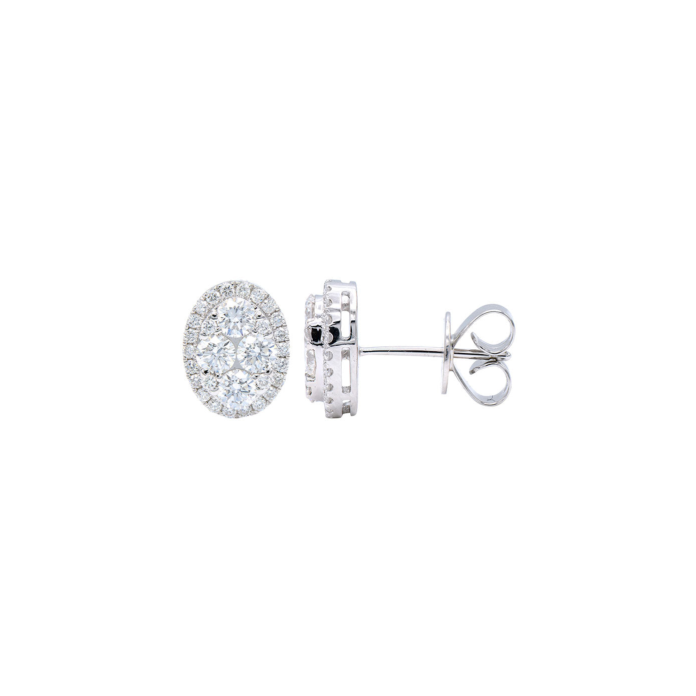 18 Karat White Gold Oval Halo Earrings With Diamonds