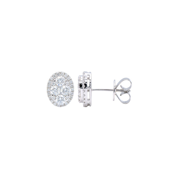 18 Karat White Gold Oval Halo Earrings With Diamonds