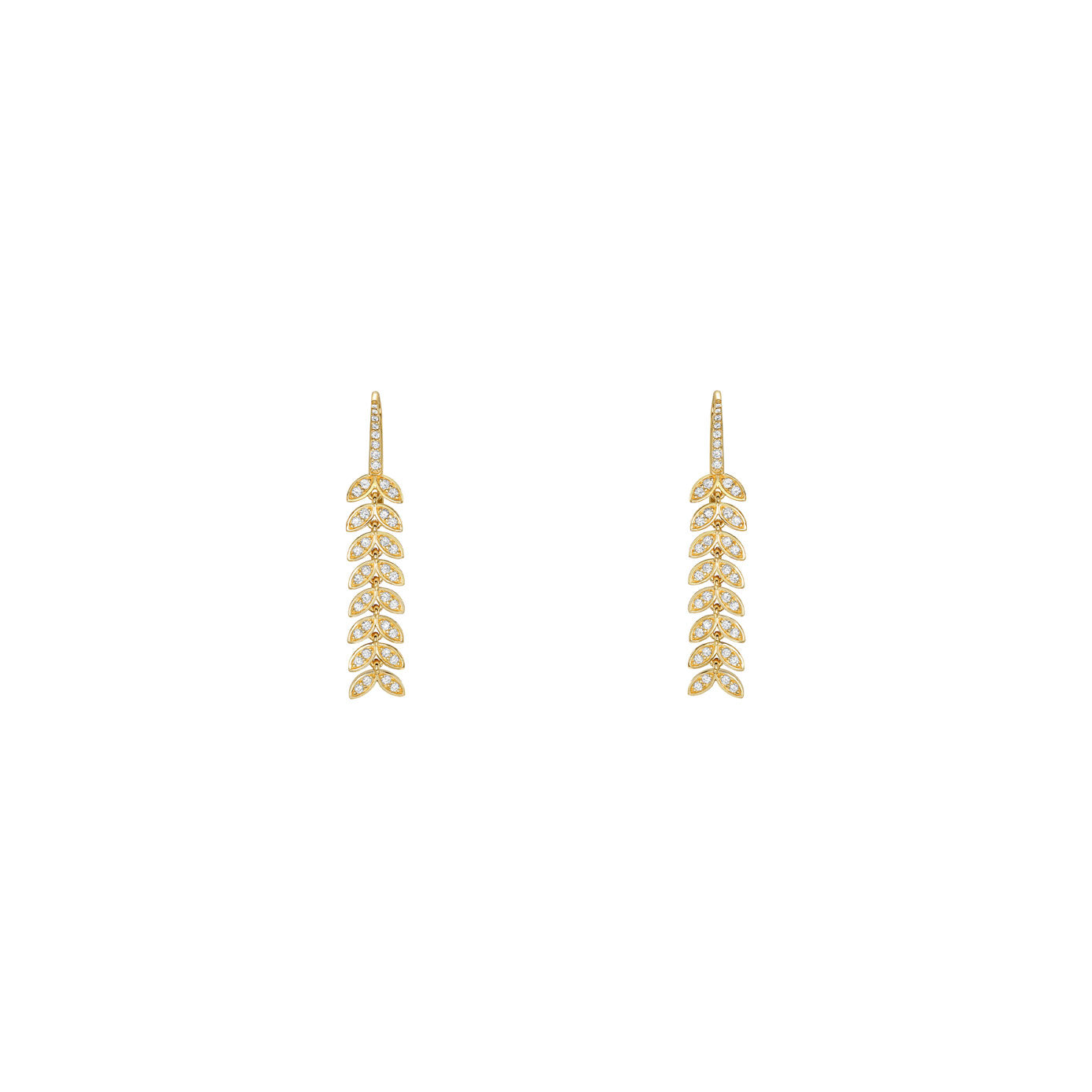 18 Karat Yellow Gold Drop Leaf Diamond Earrings