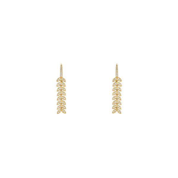 18 Karat Yellow Gold Drop Leaf Diamond Earrings