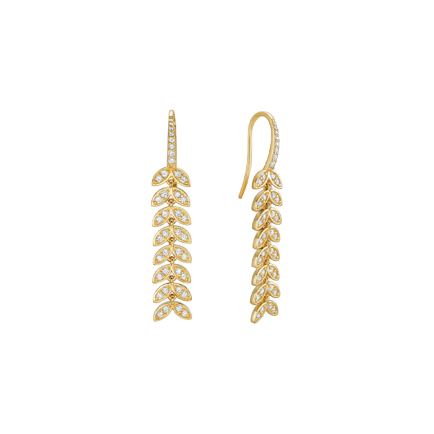 18 Karat Yellow Gold Drop Leaf Diamond Earrings