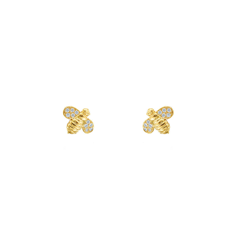 18 Karat Yellow Gold Worker Bee Stud Earrings with Diamonds