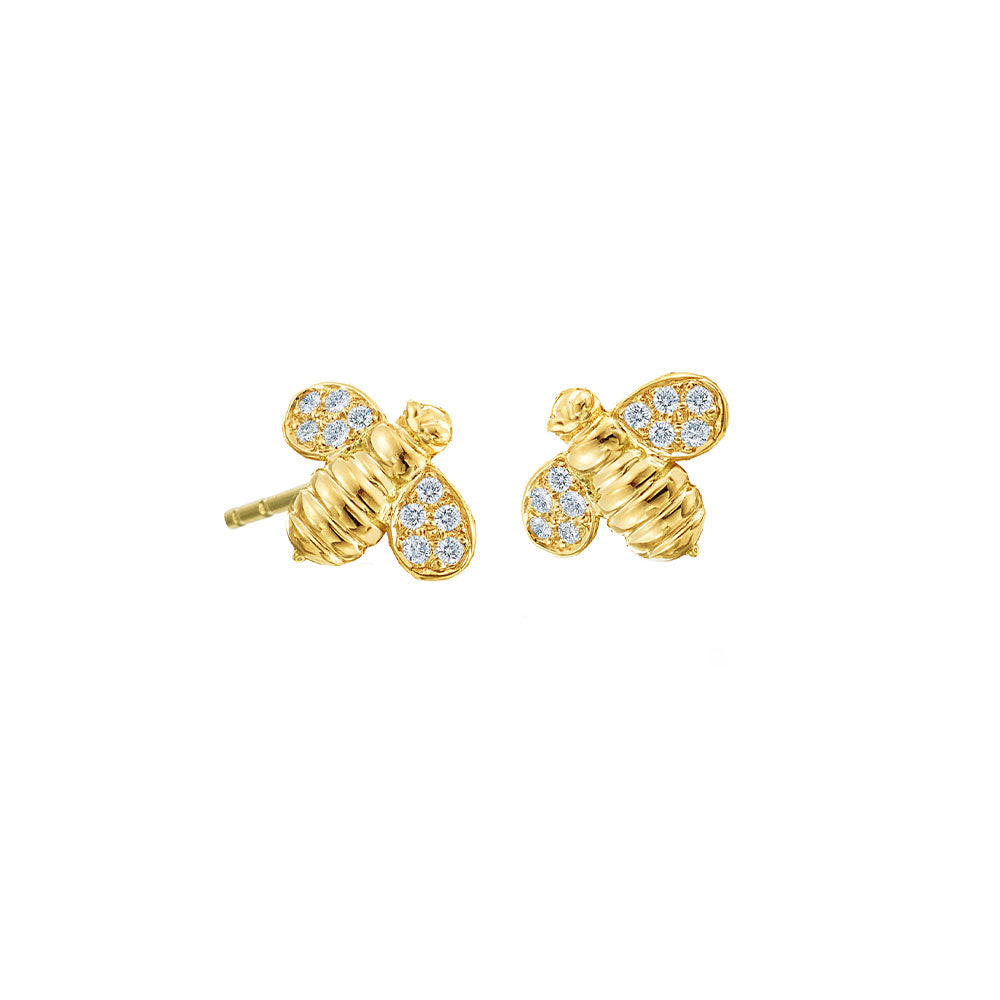 18 Karat Yellow Gold Worker Bee Stud Earrings with Diamonds