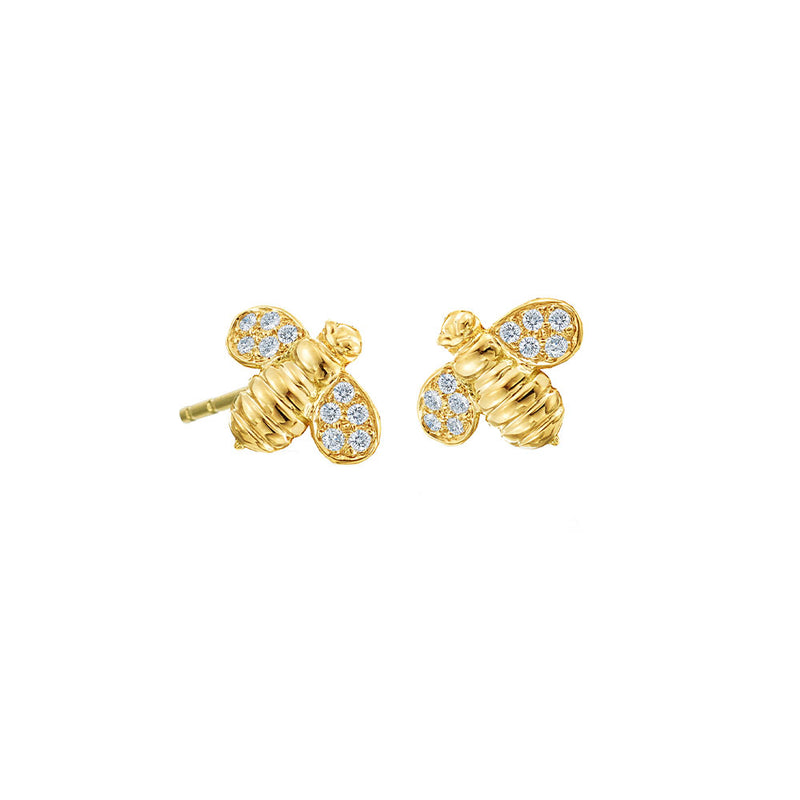 18 Karat Yellow Gold Worker Bee Stud Earrings with Diamonds