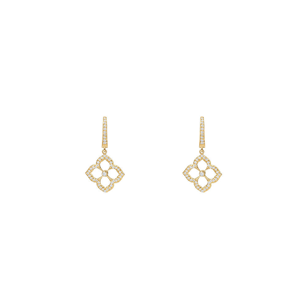 18 Karat Yellow Gold Lotus Fleur Drop Earrings with Diamonds