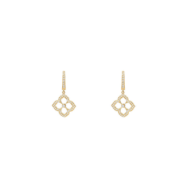 18 Karat Yellow Gold Lotus Fleur Drop Earrings with Diamonds