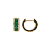 14 Karat yellow gold emerald and diamond hoop earrings