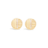 14 Karat Yellow Gold Round Ribbed Stud Earring with Diamonds