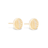 14 Karat Yellow Gold Round Ribbed Stud Earring with Diamonds