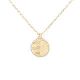 14 Karat Yellow Gold Found Small Disc Necklace with Turquoise & Pink Sapphires