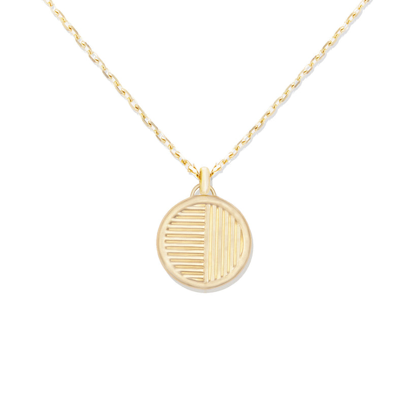 14 Karat Yellow Gold Found Small Disc Necklace with Turquoise & Pink Sapphires