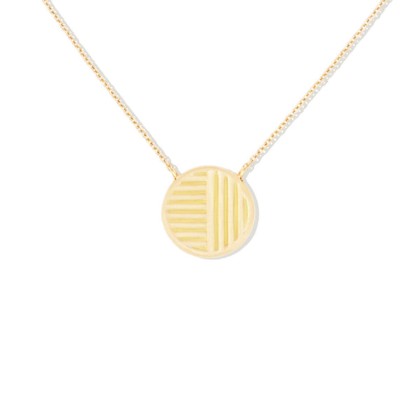 14 Karat Yellow Gold Found Small Disc necklace with moonstone & Diamonds