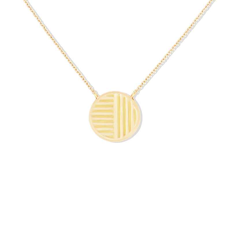 14 Karat Yellow Gold Found Small Disc necklace with moonstone & Diamonds