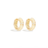 14 Karat Yellow Gold Round Ribbed Huggy Diamond Earrings