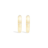 14 Karat Yellow Gold Round Ribbed Oval Hoop Diamond Earrings