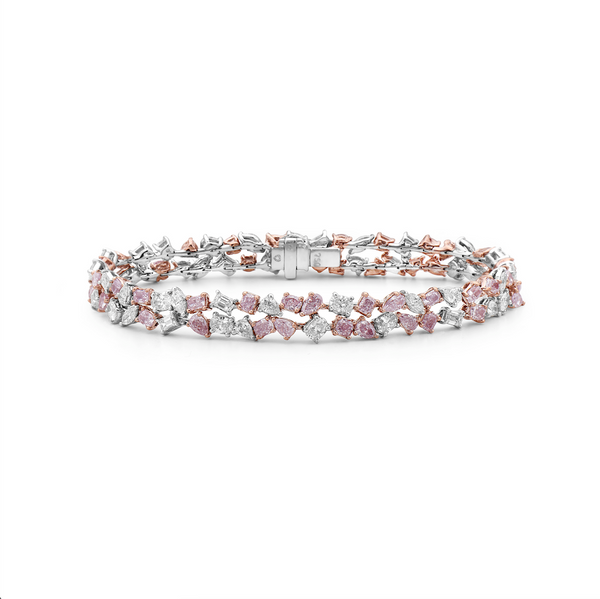 Pink diamond bracelet. pink diamond pear shape bracelet. Pink tennis bracelet. Natural pink diamond bracelet. Multi row pink diamond bracelet. Pink diamond jewelry.