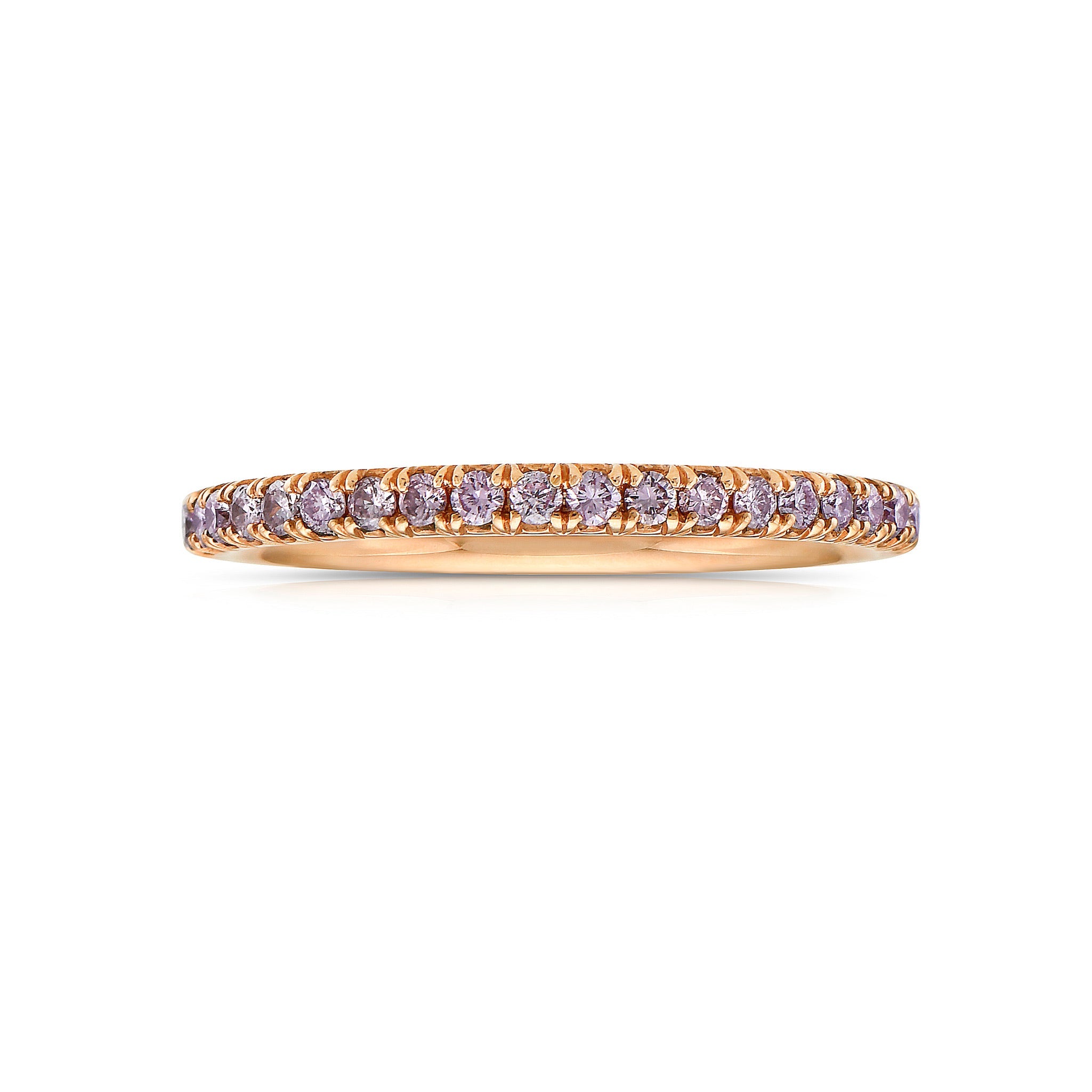 Fancy Pink Diamond Eternity Band with fine pink diamonds set on a sleek rose gold band with a VS-SI clarity.