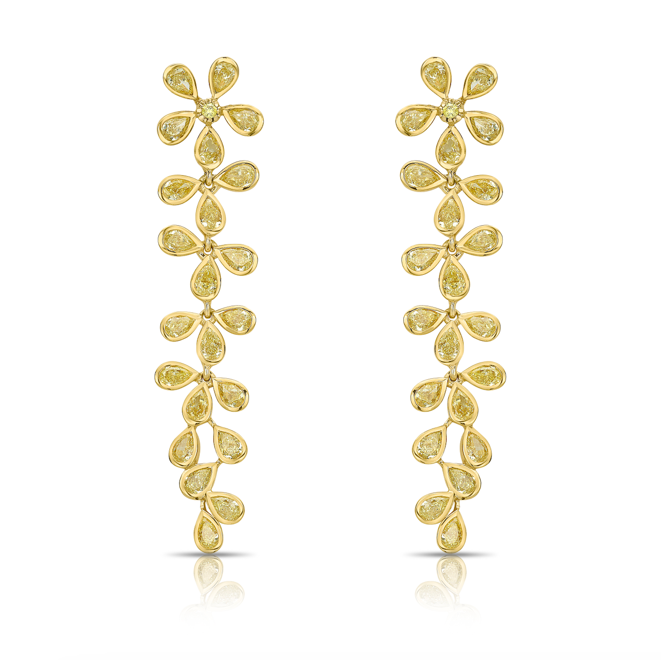 Yellow Diamond Drop Earrings. Flower diamond drop earrings. unique diamond drop earrings.
