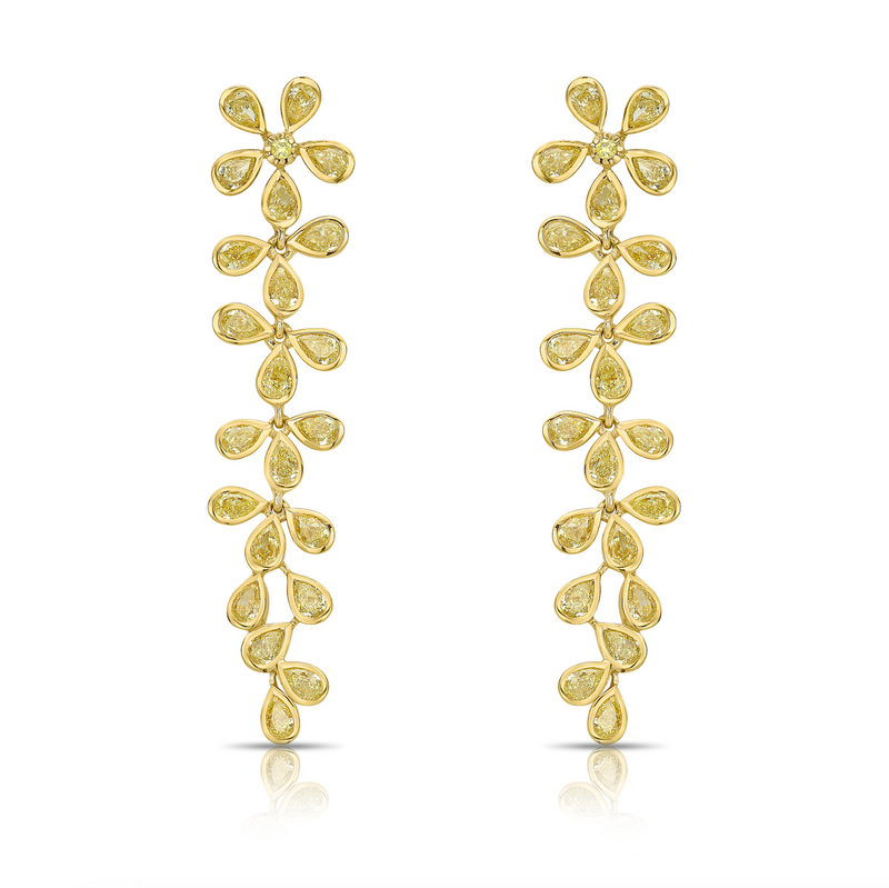 Yellow Diamond Drop Earrings. Flower diamond drop earrings. unique diamond drop earrings.
