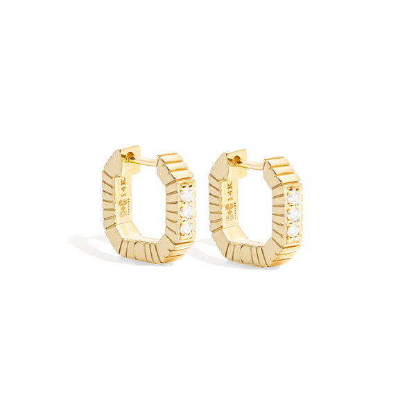 14 Karat Yellow Gold Spark Octagon Diamond Hoop