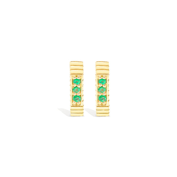 14 Karat Yellow Gold Spark Octagon Huggy Earring with Emeralds