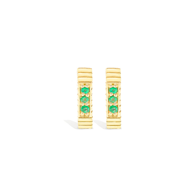 14 Karat Yellow Gold Spark Octagon Huggy Earring with Emeralds