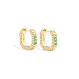 14 Karat Yellow Gold Spark Octagon Huggy Earring with Emeralds