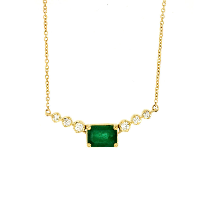 14 Karat Yellow Gold Necklace With An Emerald And Diamonds
