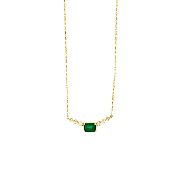 14 Karat Yellow Gold Necklace With An Emerald And Diamonds