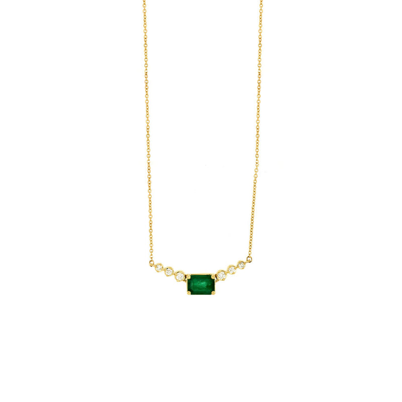 14 Karat Yellow Gold Necklace With An Emerald And Diamonds