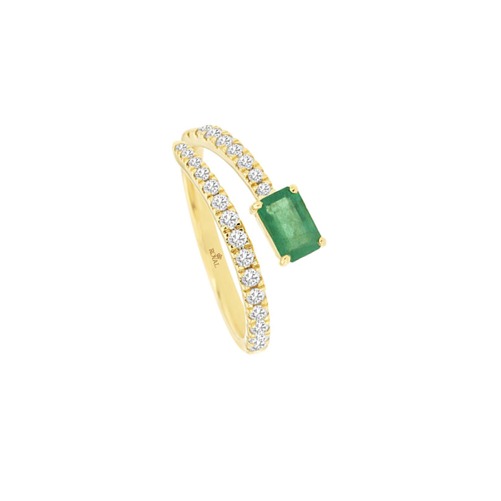 14 Karat Yellow Gold Solitaire Ring With An Emerald And Diamonds
