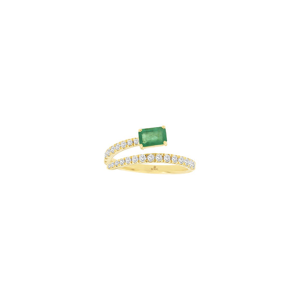 14 Karat Yellow Gold Solitaire Ring With An Emerald And Diamonds