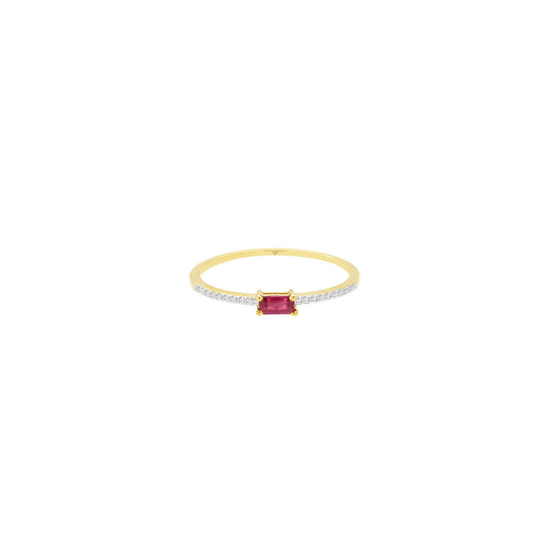 14 Karat Yellow Gold Solitaire Ring With A Ruby And Diamonds