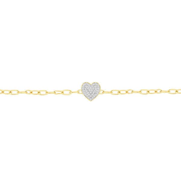 14 Karat Yellow Gold Heart Bracelet With Diamonds