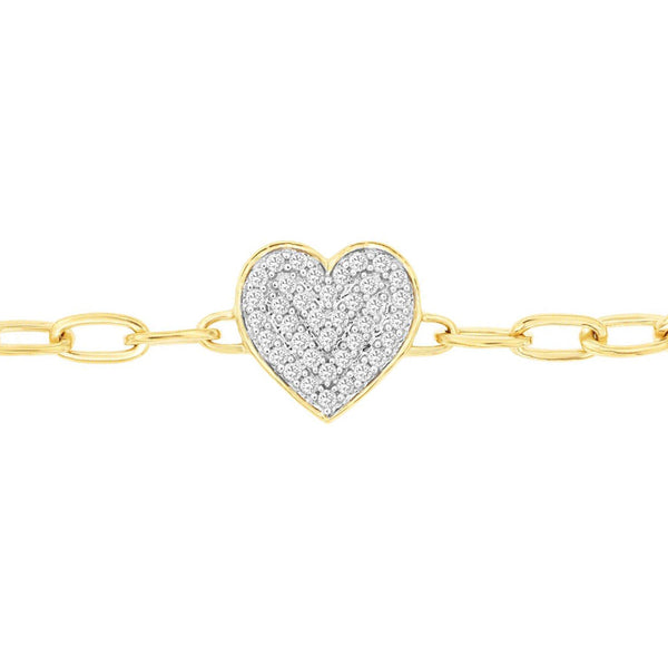 14 Karat Yellow Gold Heart Bracelet With Diamonds